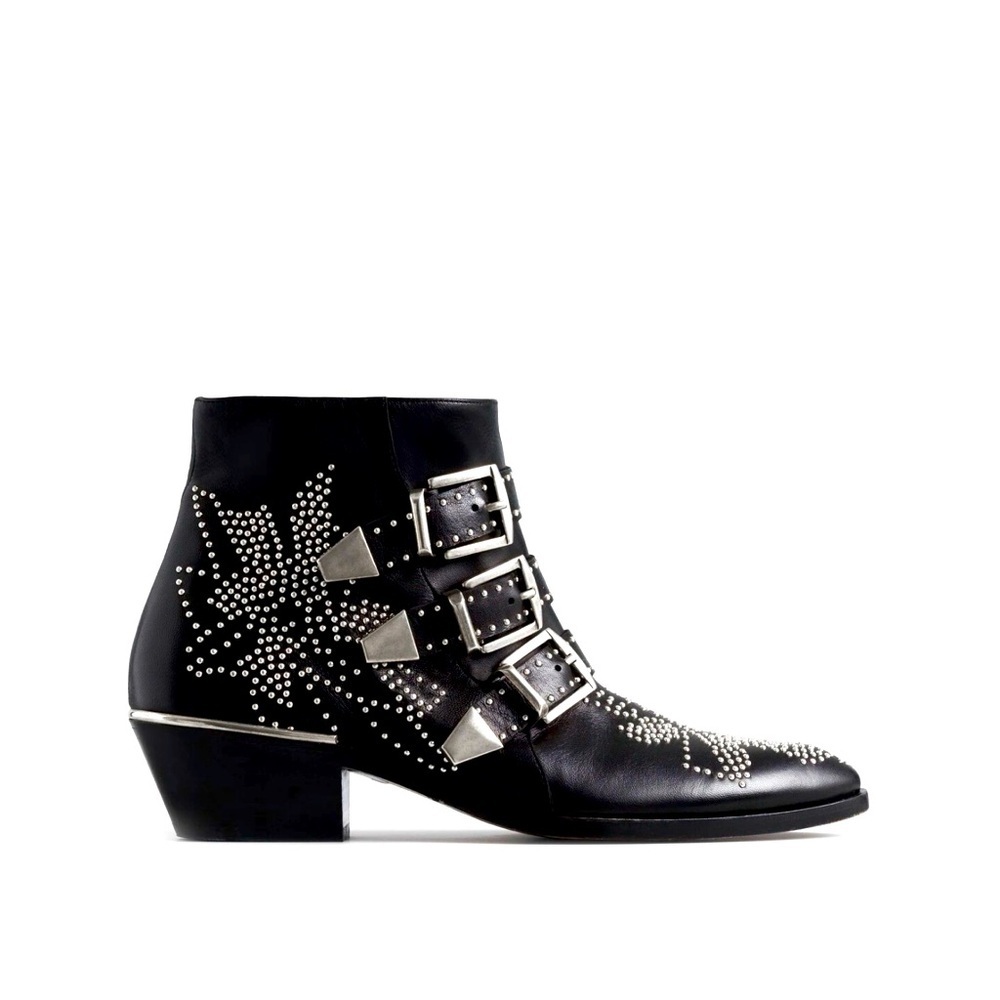 Black Studded Leather Ankle Boots – Size 39